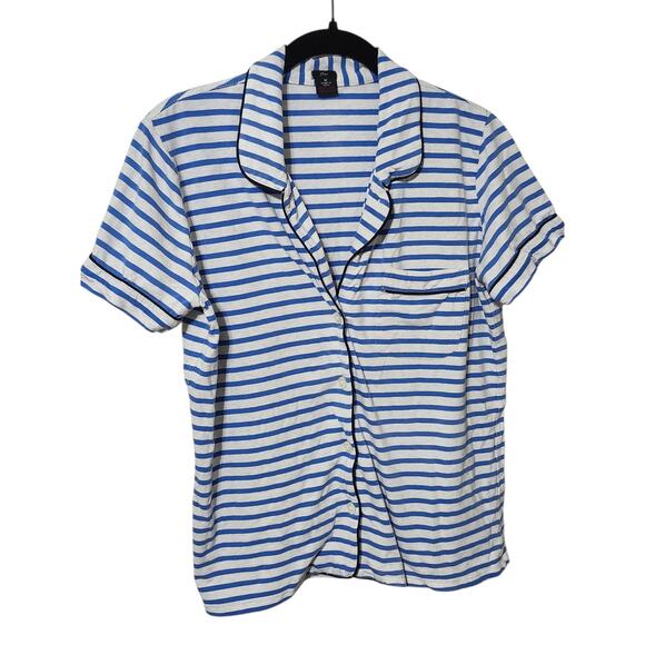 J. Crew Knit Pajama Set Women Small Blue White Stripes Shorts & Top Medium - Picture 4 of 9